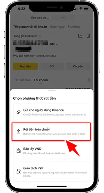 Bước 5: Chọn tiền mã hóa USDT → Chọn rút tiền trên chuỗi.
